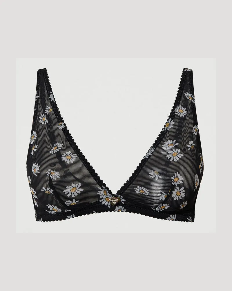 Twin-Set Unterwäsche - Triangel-BH mit Margeritenprint, Margeritenprint Schwarz, Tüll, Größe: 2-B 