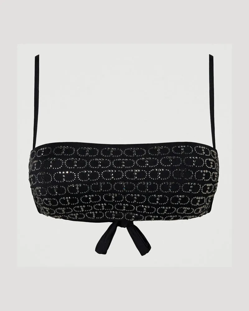 Twin-Set Bademode - Bandeau-Bikinitop mit Oval Ts aus Strass, Schwarz, Größe: 2-B 