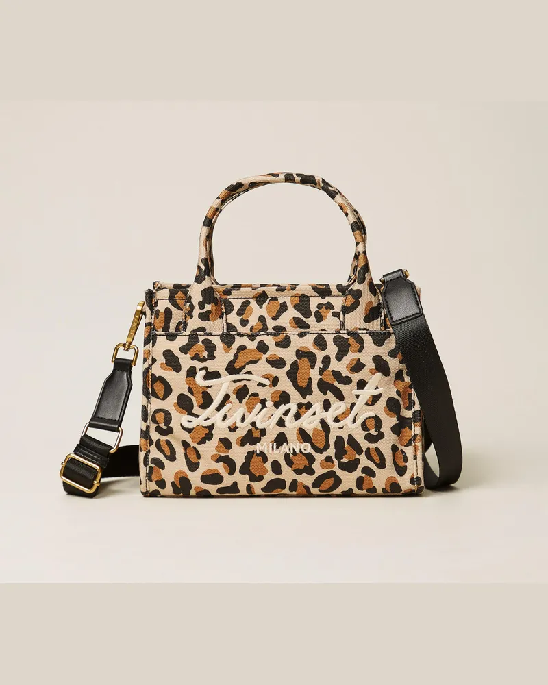 Twin-Set Taschen - Shopper aus Canvas im Animalier-Dessin, Animal-Print, Einheitsgröße Animal-print