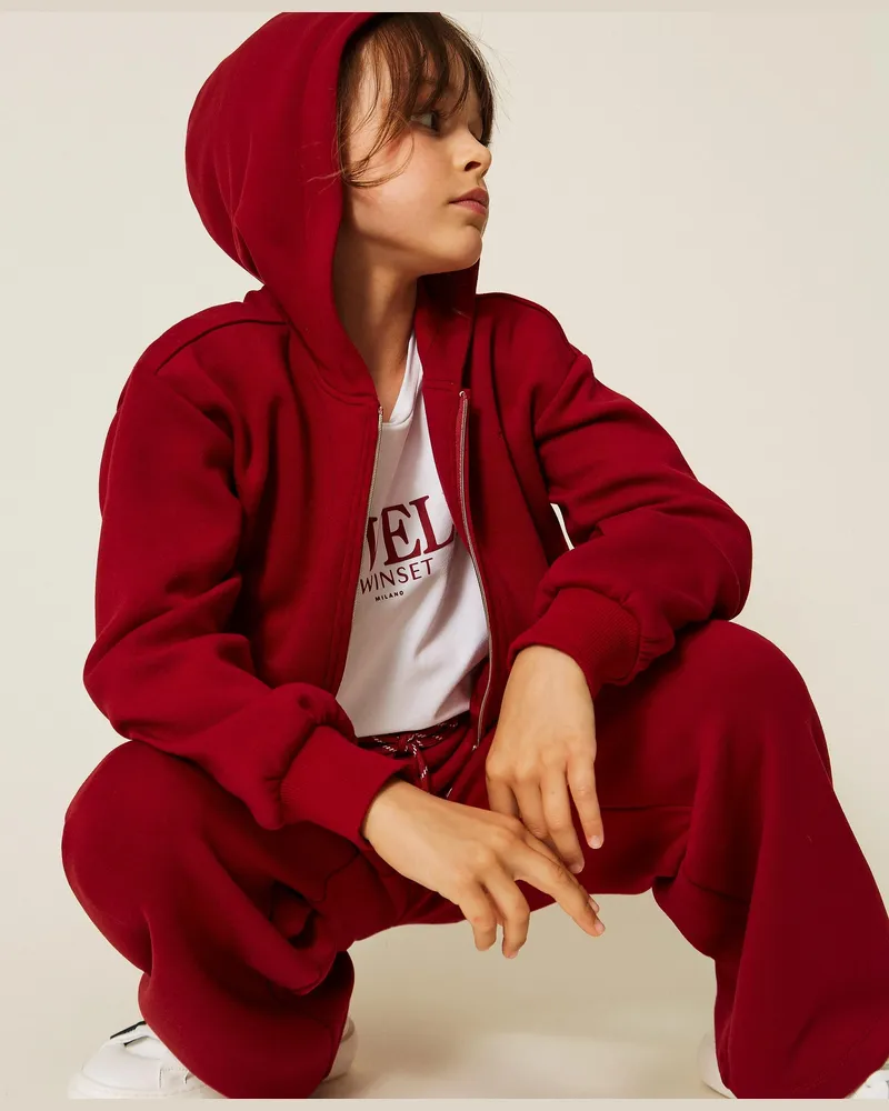 Twin-Set Sweatshirt und weite Hose aus Scuba, Damen, Red Ruby Red