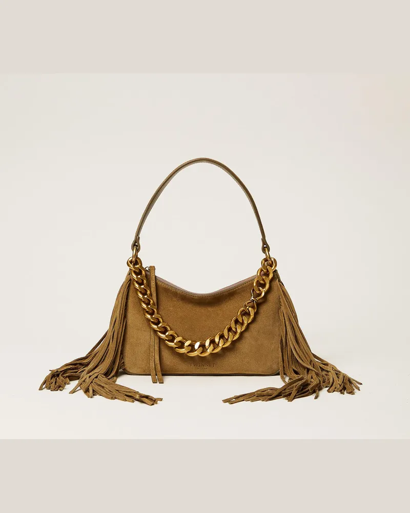 Twin-Set Mittelgroße Liliane Tasche mit Fransen Olive