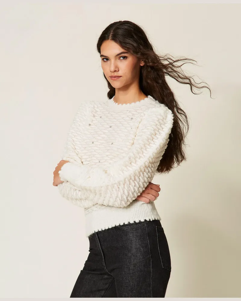 Actitude by Twinset Pullover aus recyceltem Garn mit Stickerei Weiß
