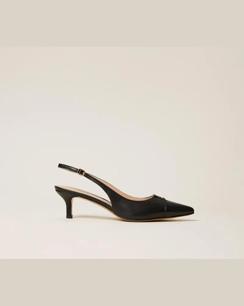 Twin-Set Schuhe - Slingback-Pumps aus Leder, Schwarz, Größe Schwarz