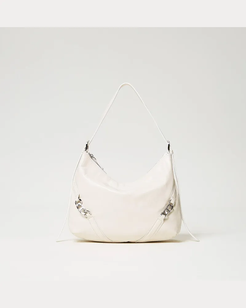 Twin-Set Taschen - Hobo-Bag „Hamptons" aus Glanzleder, Weiß Schnee, Einheitsgröße 