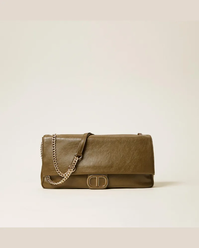 Twin-Set Taschen - Weiche Umhängetasche mit „Oval T"-Logo, Buchengrün, Einheitsgröße Buchengrün