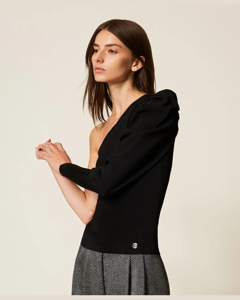 Actitude by Twinset Einschultriger Pullover mit Raffung, Schwarz, Größe Schwarz