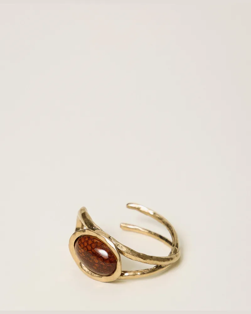 Twin-Set Armband mit Animal-Cabochon, Damen, „Kupfriges Altmessing"-Gold „kupfriges