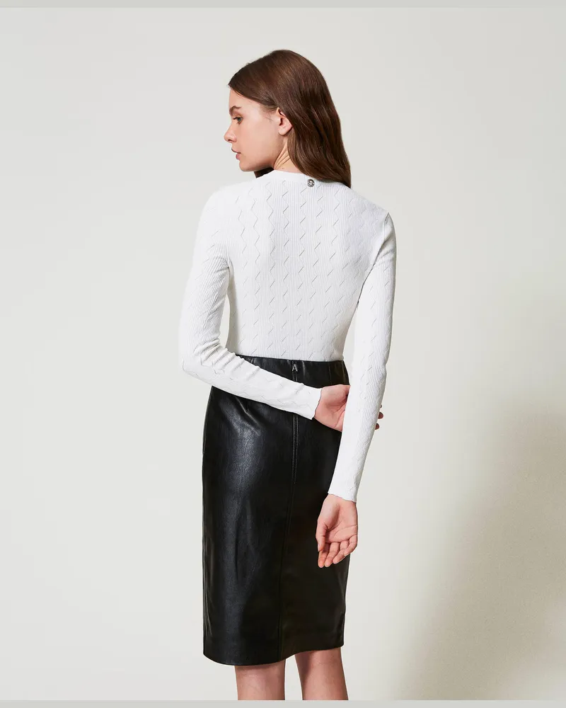 Actitude by Twinset Figurbetonter Pullover mit Blume, "Papers"-Weiß, Größe Papers-weiß
