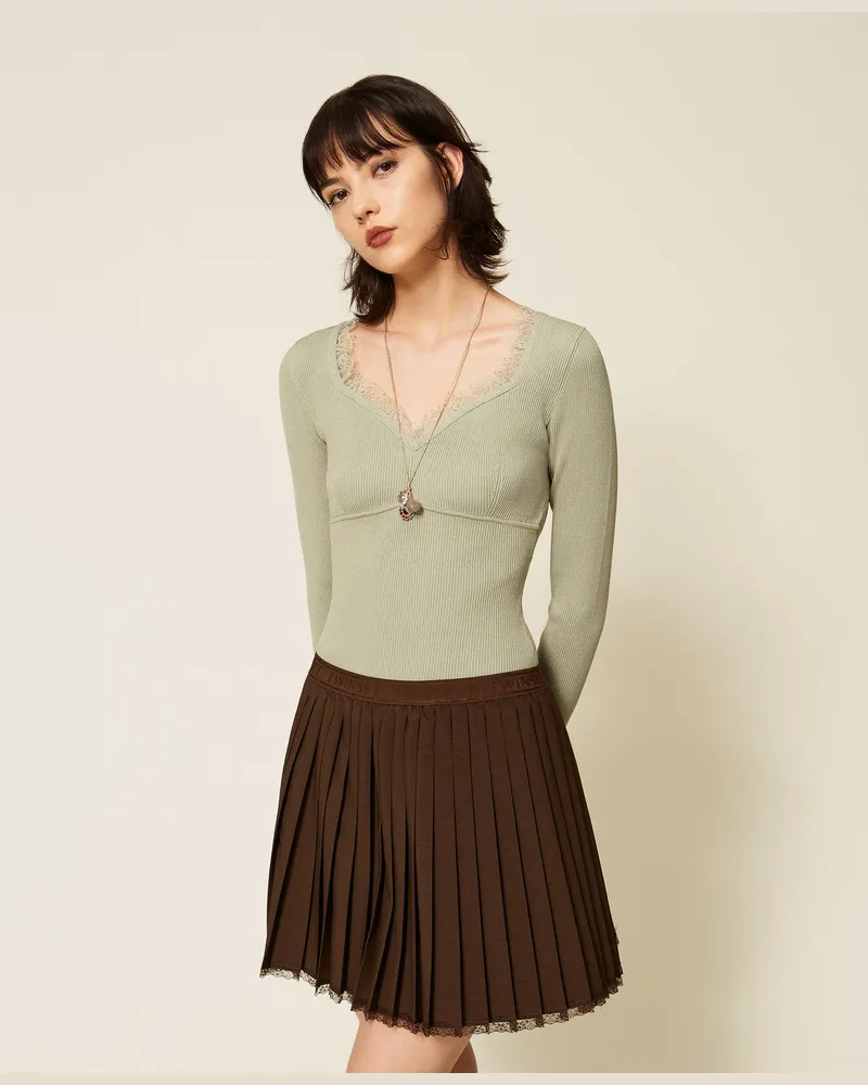 Twin-Set Figurbetonter Pullover mit Spitze Sage