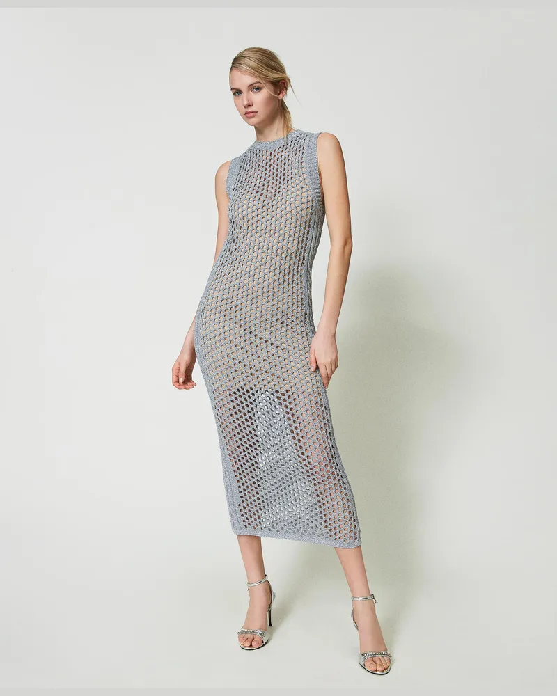 Actitude by Twinset Kleider - Maxikleid aus Lurex-Mesh, Silber, Größe Silber