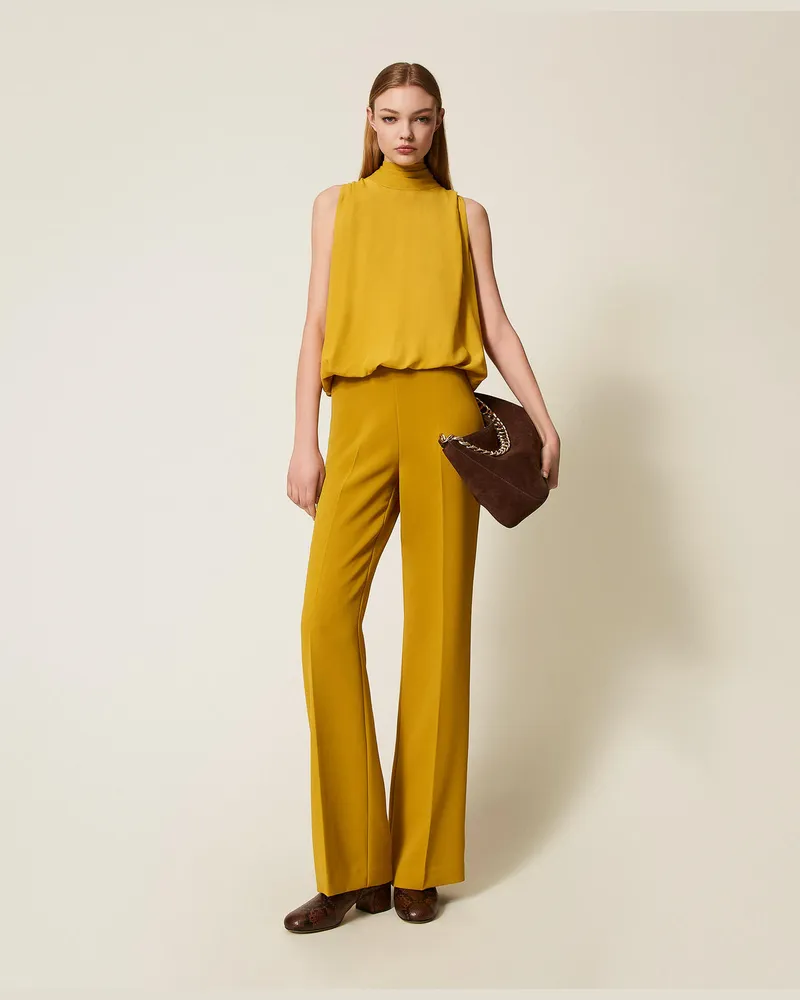 Twin-Set Hosen - Weite Hose aus Crêpe, Senfgelb, Größe Senfgelb