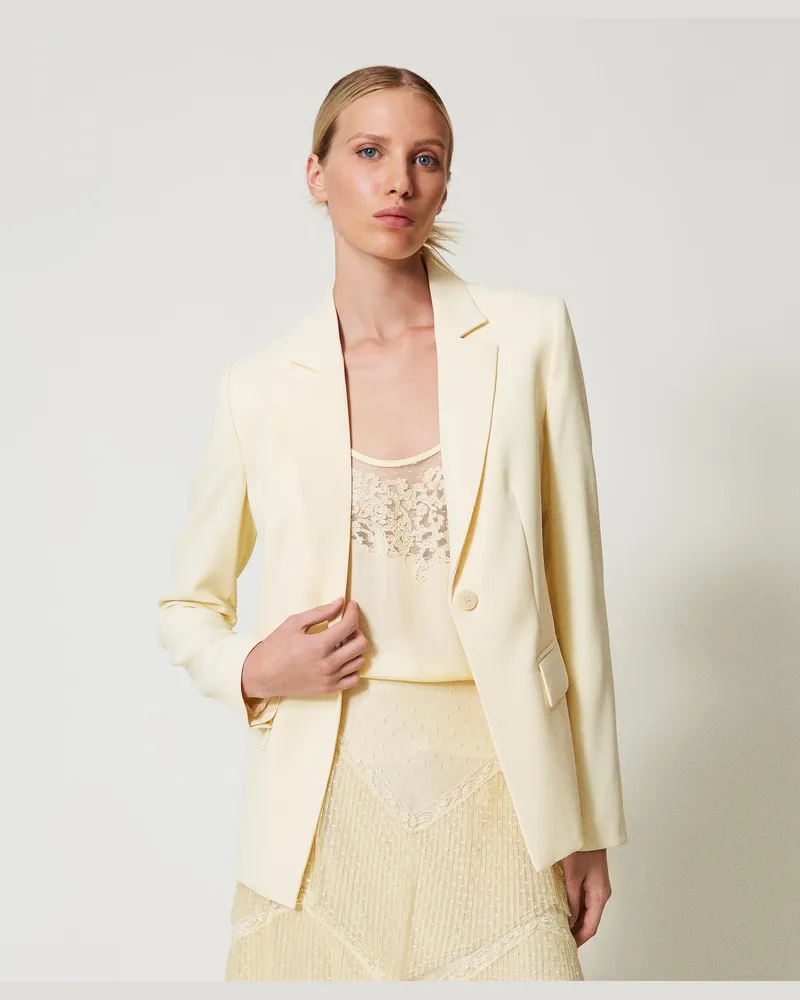 Twin-Set Jacken und Outerwear - Blazer aus fließendem Krepp, Vanilla, Größe Vanilla