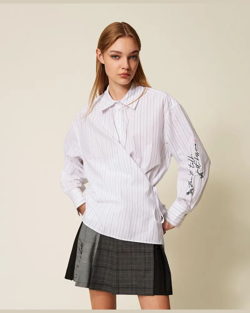 Actitude by Twinset Hemden - Gestreifte Hemdbluse MYFO mit Stickereien, Zweifarbig Papers / Gray Pinstripe, Größe Zweifarbig