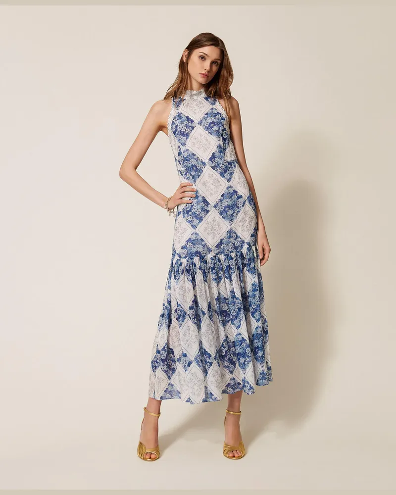 Twin-Set Langes Kleid aus Ramie mit floralem Print Floraler