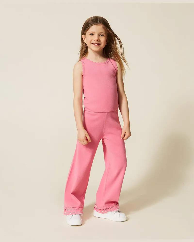 Twin-Set Hosen - Baby-Top und -Hose aus Strick mit Festoneinsätzen, "Aurora Pink"-Rosa, Größe: 6A 