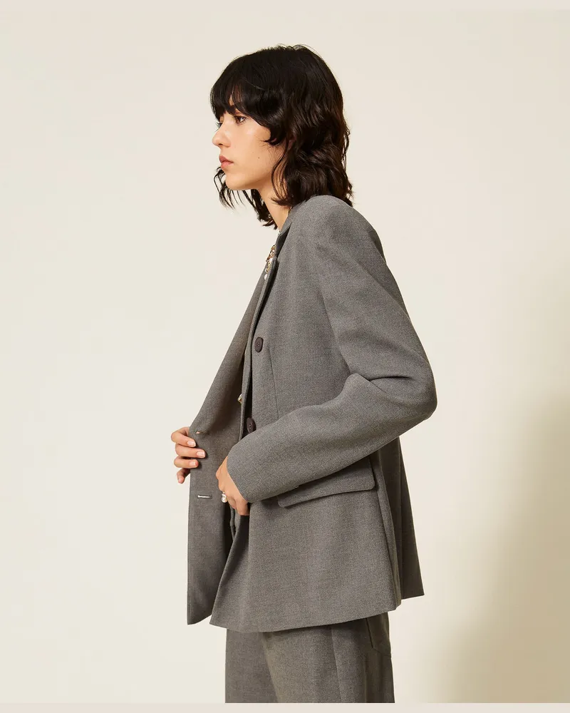 Actitude by Twinset Zweireihige Jacke aus Flanell Mittelgrau-melange