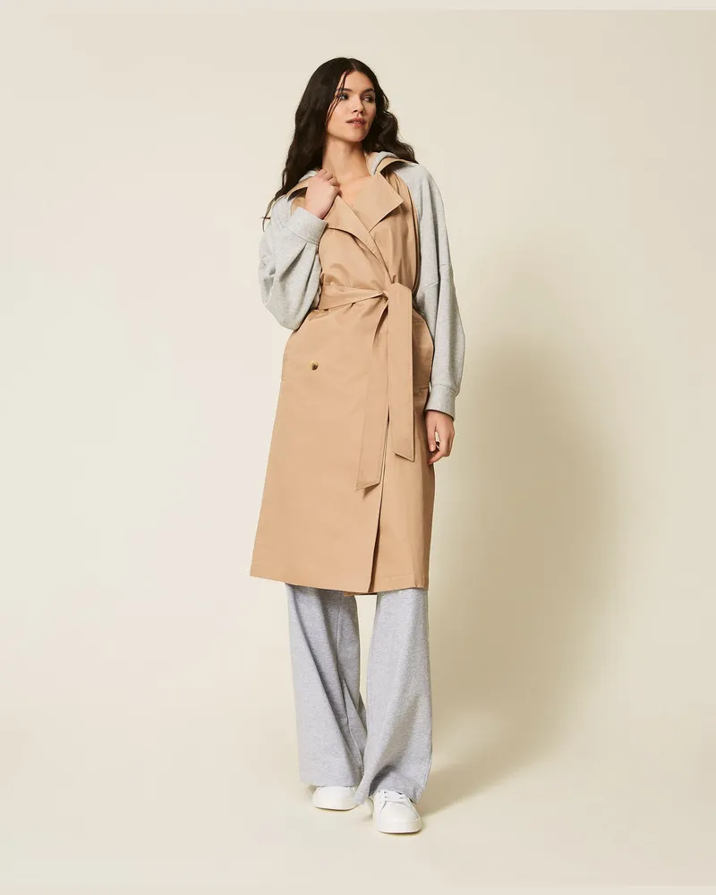 Twin-Set Trenchcoat aus Gabardine und Sweatstoff Zweifarbig