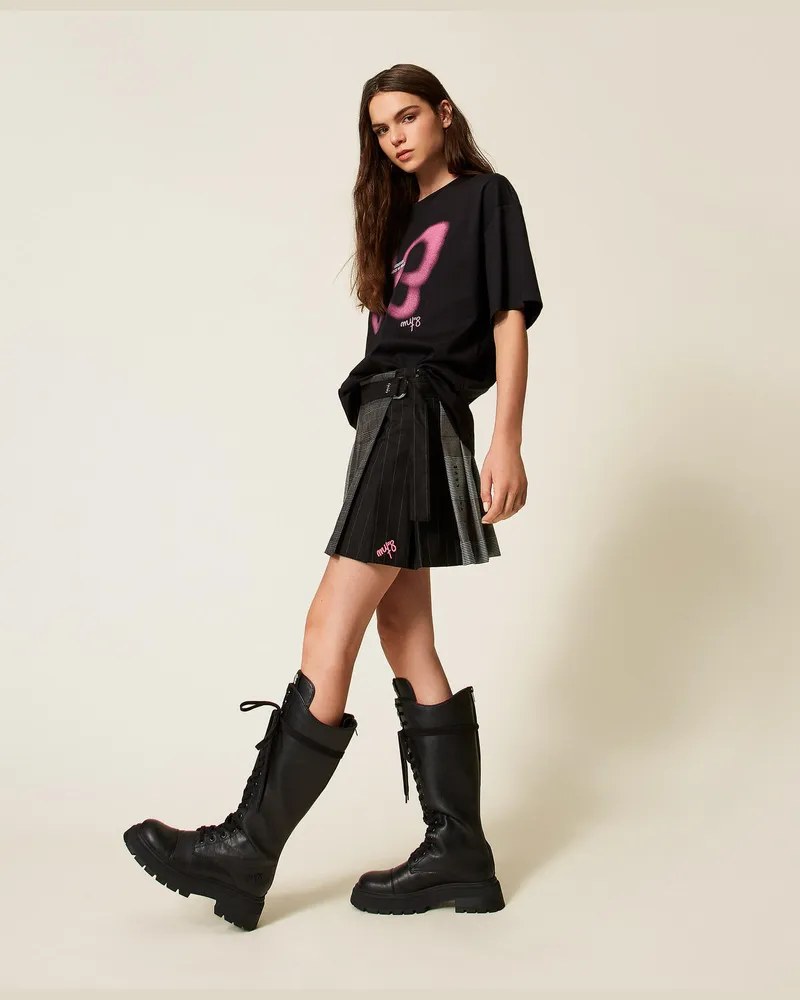 Actitude by Twinset Röcke - Mini-Faltenrock MYFO mit Stickereien, Yarn Dyed Mix, Kariert, Größe: S 