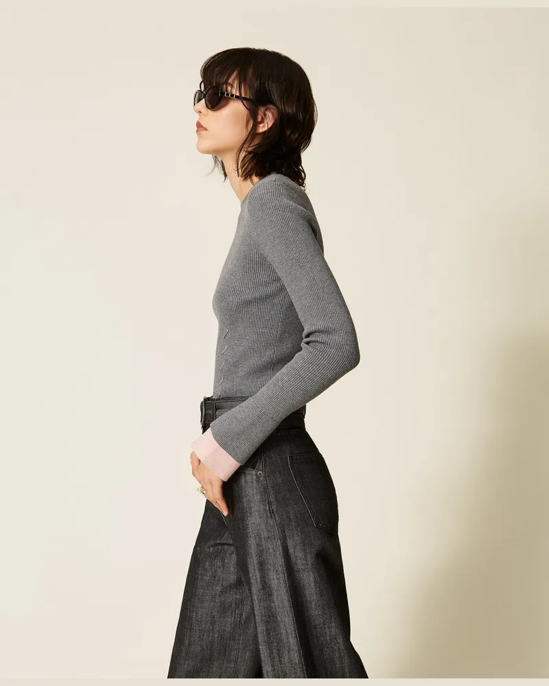 Actitude by Twinset Stehkragenpullover mit Kontrastdetails Zweifarbig