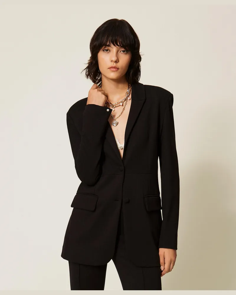 Twin-Set Blazerjacke mit Manschettenknöpfen, Damen, Schwarz Schwarz