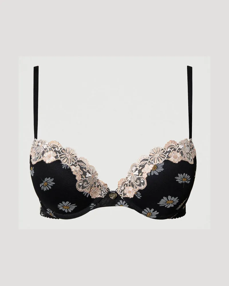 Twin-Set Unterwäsche - Push-up-BH mit Margeritenprint, Margeritenprint Schwarz, Tüll, Größe: 1-C 
