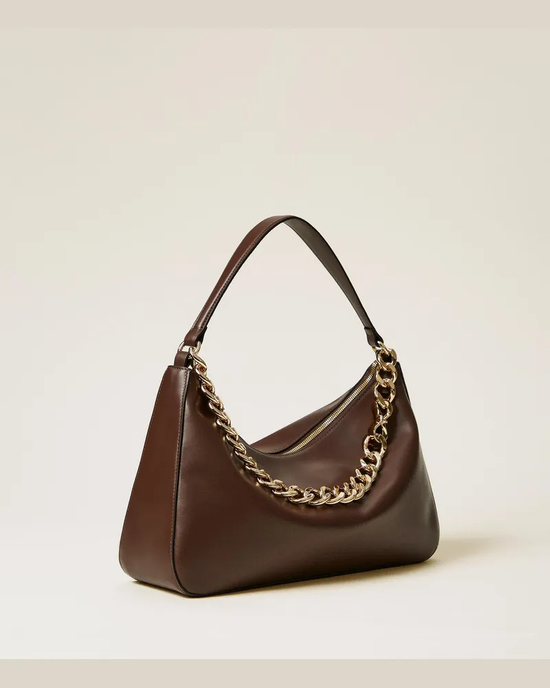 Twin-Set Taschen - Mittelgroße Tasche 'Liliane' aus Leder, Kaffee, Einheitsgröße 