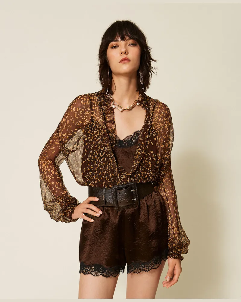 Twin-Set Shorts aus Satin mit Spitze Zweifarbig
