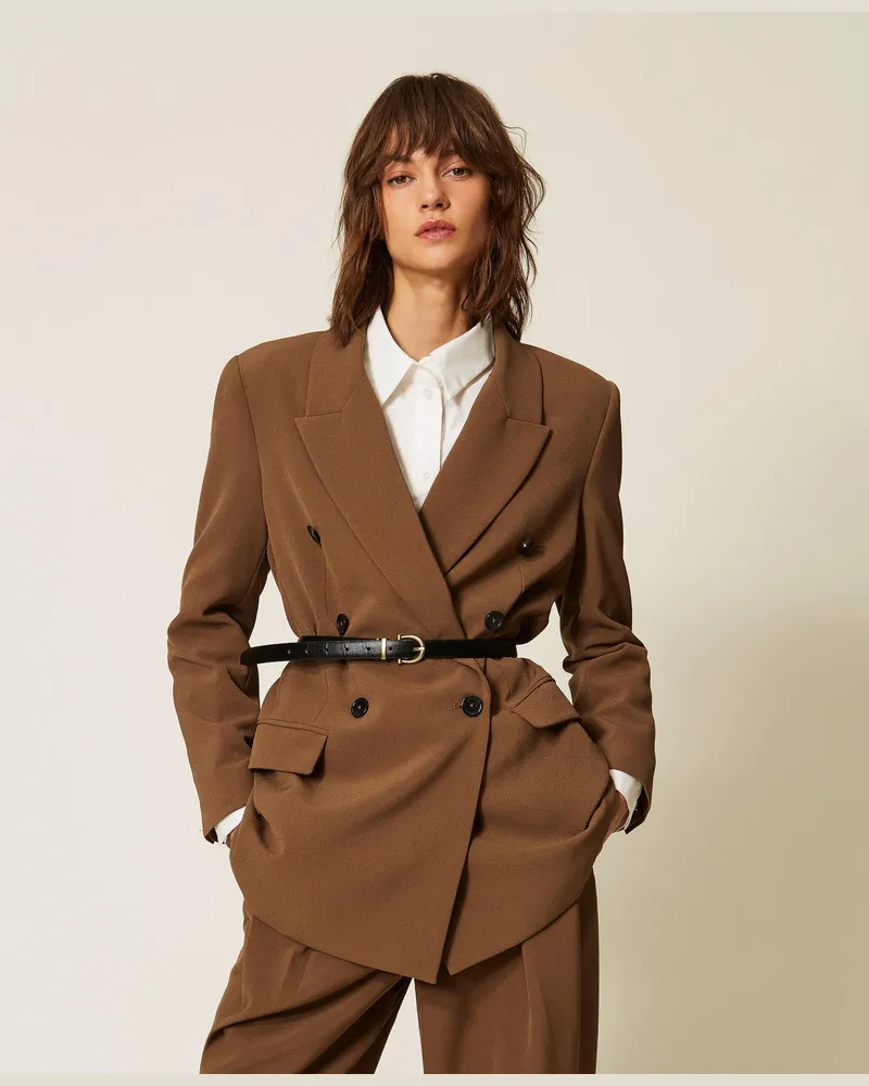 Twin-Set Blazerjacke aus Cady mit Gürtel Teak