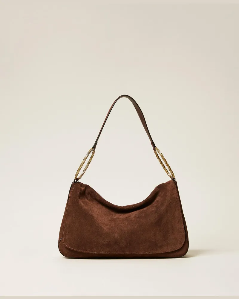 Twin-Set Taschen - Mittelgroße Tasche 'Liliane' aus Veloursleder, Coffee Liqueur, Einheitsgröße Coffee