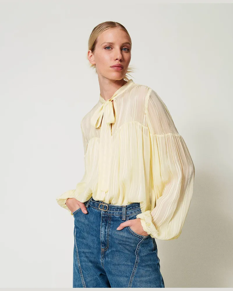 Twin-Set Blusen - Jacquardbluse mit Streifen, Vanilla, Größe Vanilla