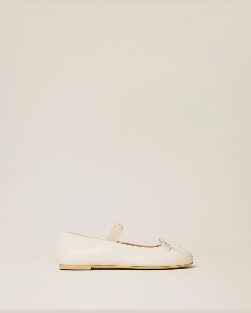 Twin-Set Schuhe - Mary-Jane-Ballerinas aus Leder, Milk, Größe Milk