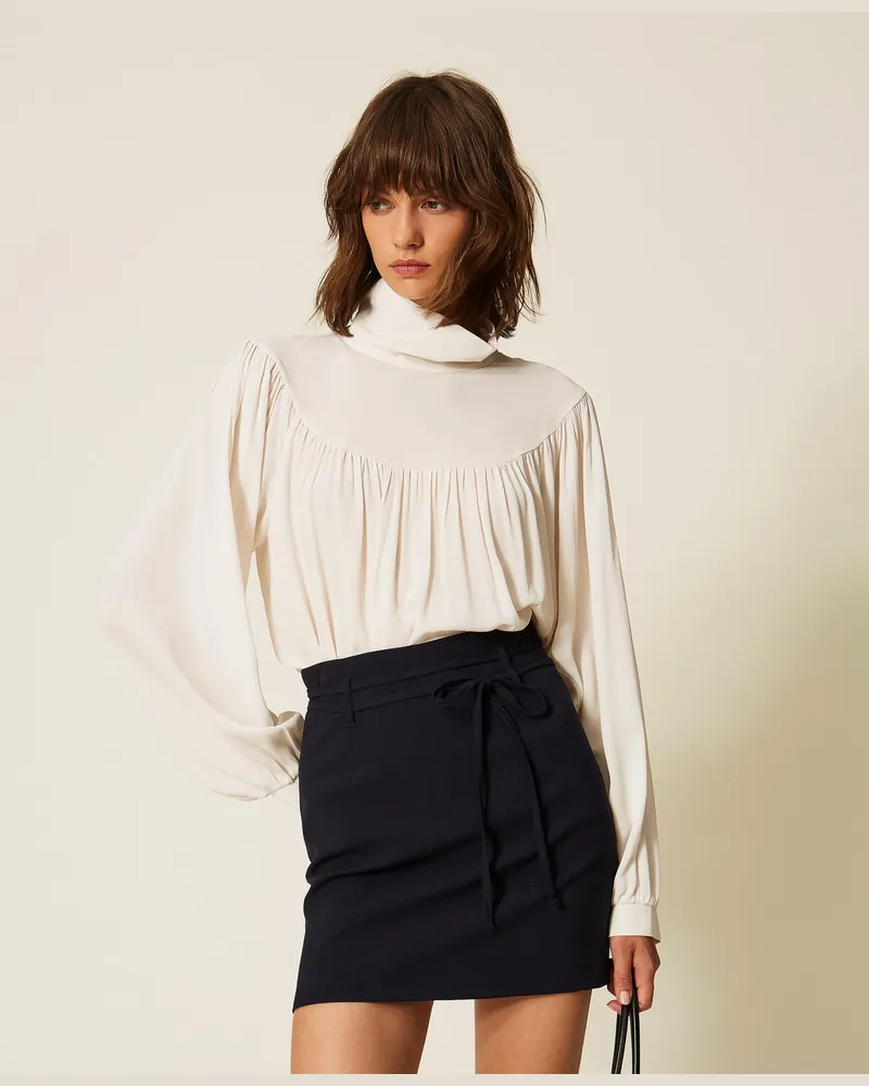 Twin-Set Bluse aus Crêpe de Chine mit Raffung Elfenbein