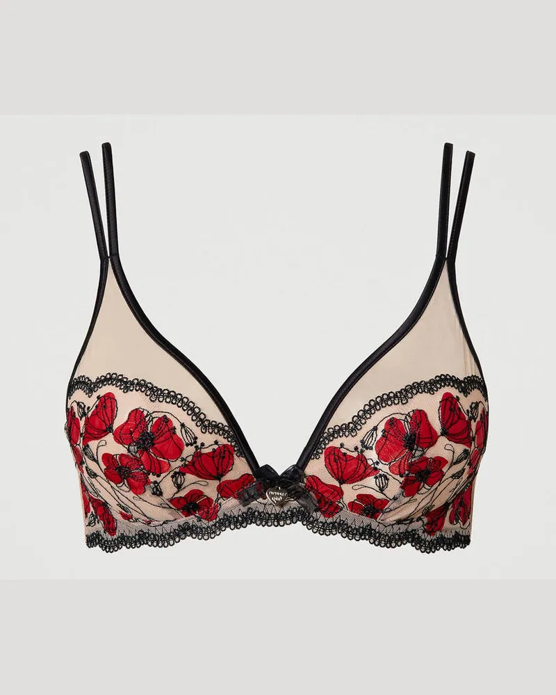 Twin-Set Unterwäsche - Bralette mit floraler Stickerei, Zweifarbig „Champagne"-Beige / Tango Red, Größe: 2-C 