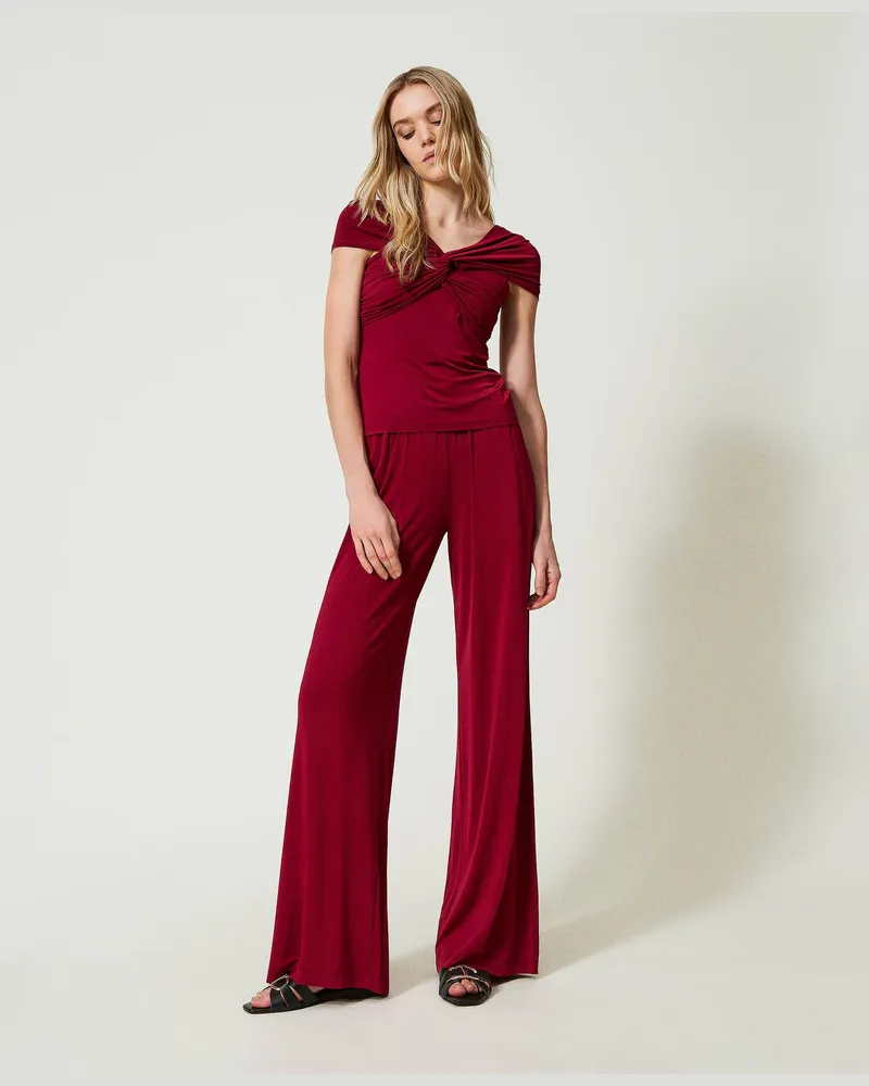 Twin-Set Bademode - Palazzohose mit Taschen, „Grenade"-Rot, Jersey, Größe: S 