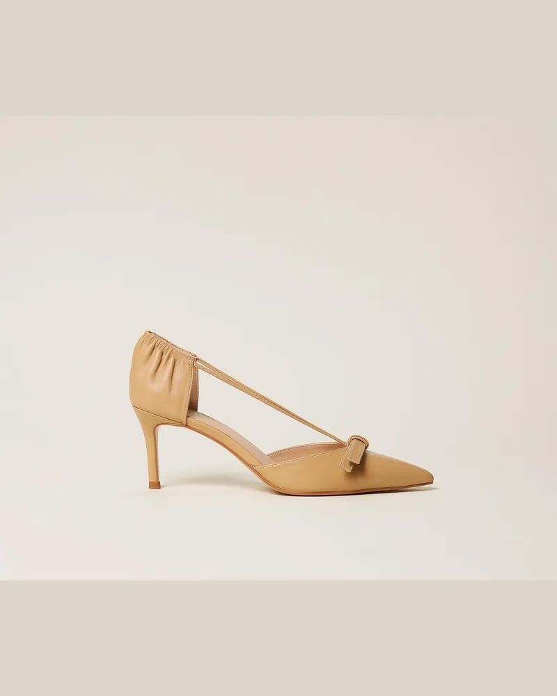 Twin-Set Schuhe - Pumps aus Leder mit Schleife, „Delicate Sand"-Beige, Größe „delicate