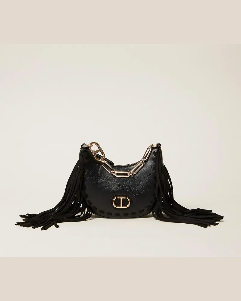 Twin-Set Taschen - Mini-Hobo-Bag „Melrose" mit Fransen, Schwarz, Einheitsgröße Schwarz