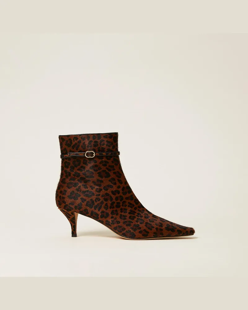 Twin-Set Schuhe - Stiefelette aus Leder mit Animal-Dessin, Animalprint, Größe Animalprint