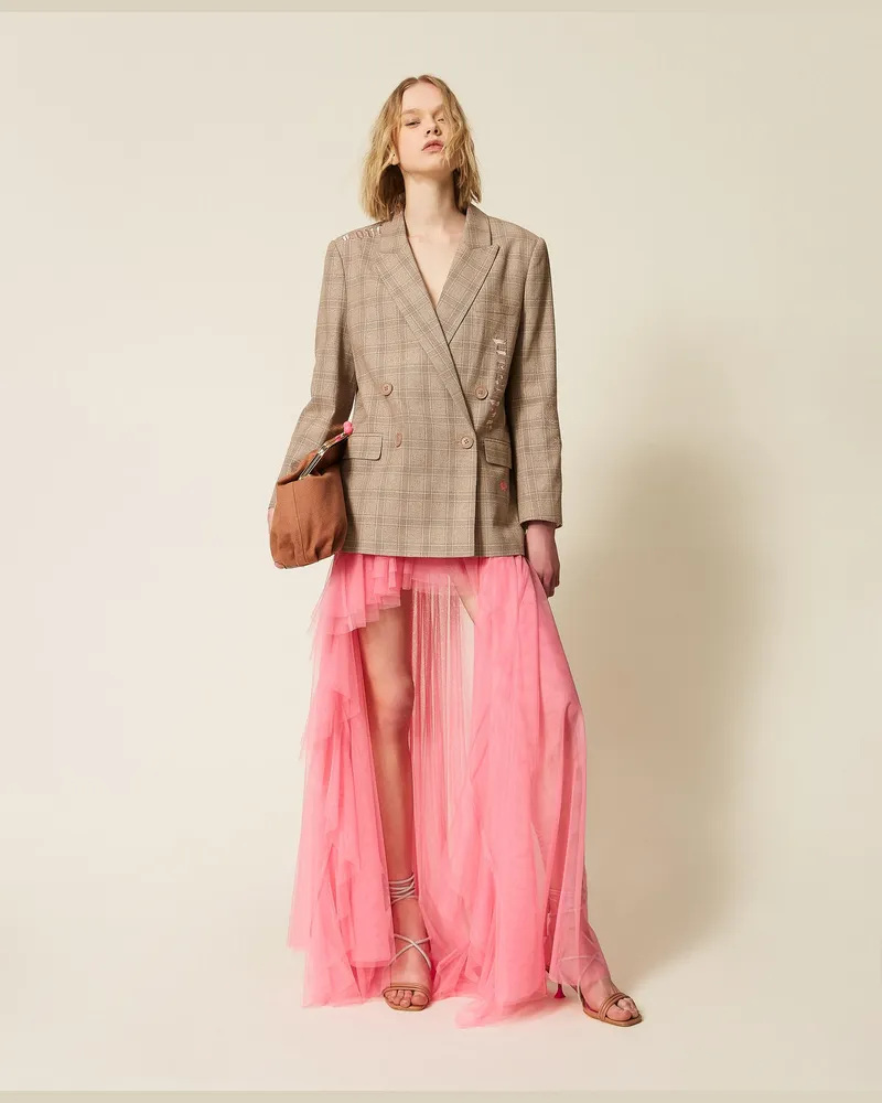 Actitude by Twinset Röcke - MYFO asymmetrischer langer Rock aus Tüll, „Aurora Pink"-Rosa, Größe „aurora