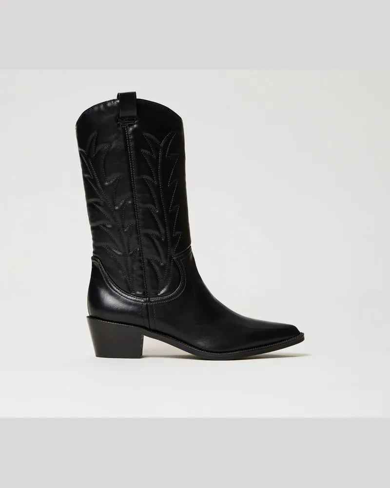 Actitude by Twinset Schuhe - Cowboystiefel mit Stickerei, Schwarz, Größe Schwarz