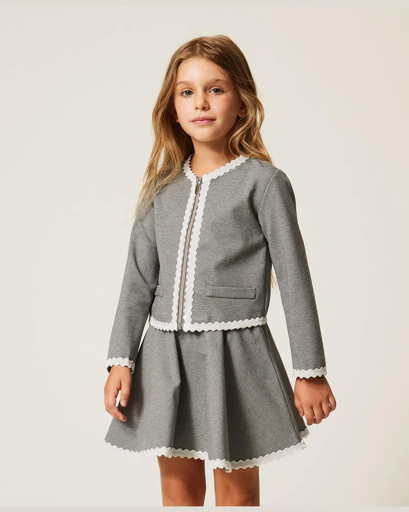 Twin-Set Babyjacke mit Samtdetails, Damen, Hellgrau-Melange Hellgrau-melange