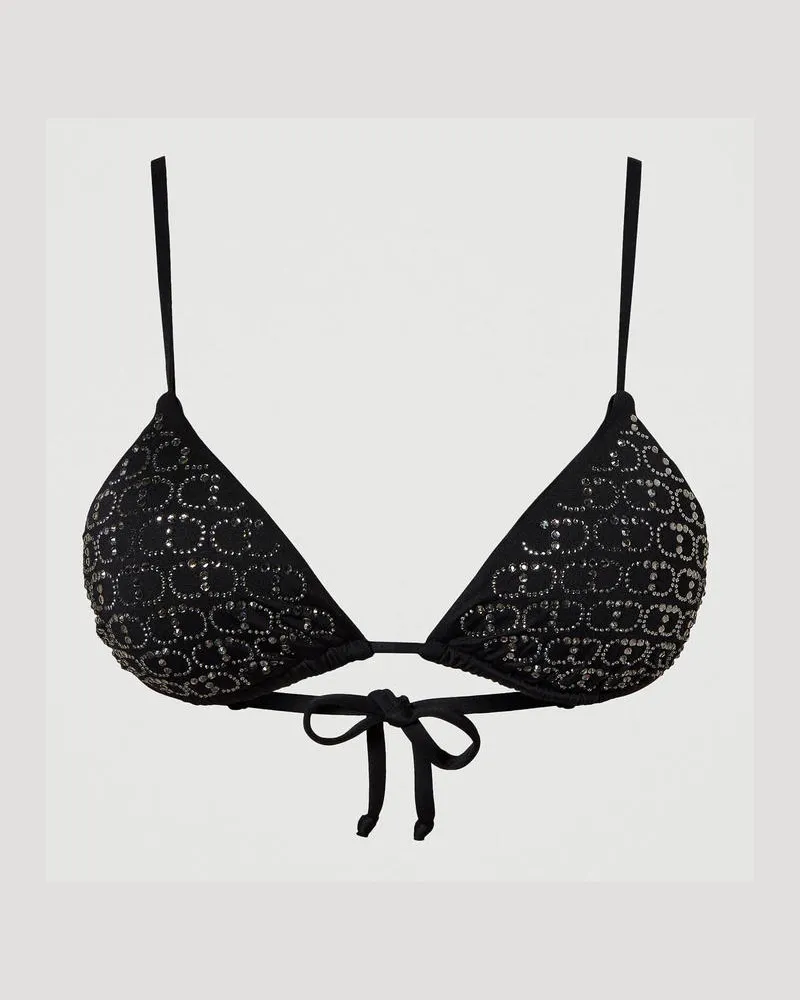 Twin-Set Bademode - Triangel-Bikinitop mit Oval Ts aus Strass, Schwarz, Größe: 1-B 