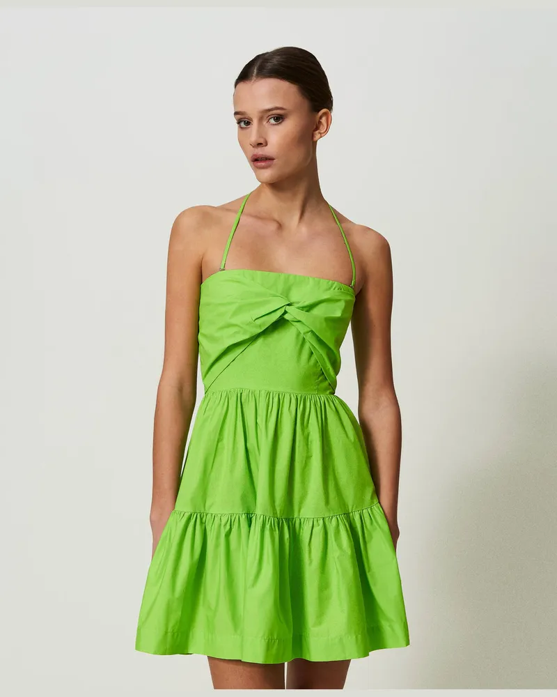 Twin-Set Bademode - Kurzes Bustierkleid aus Popeline, „Fresh Lime"-Grün, Baumwolle, Größe: XL 