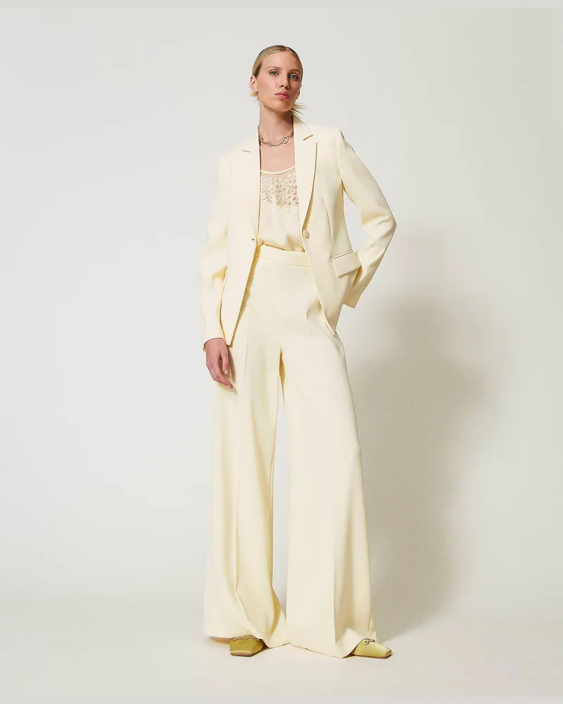 Twin-Set Hosen - Palazzohose aus fließendem Krepp, Vanilla, Größe Vanilla