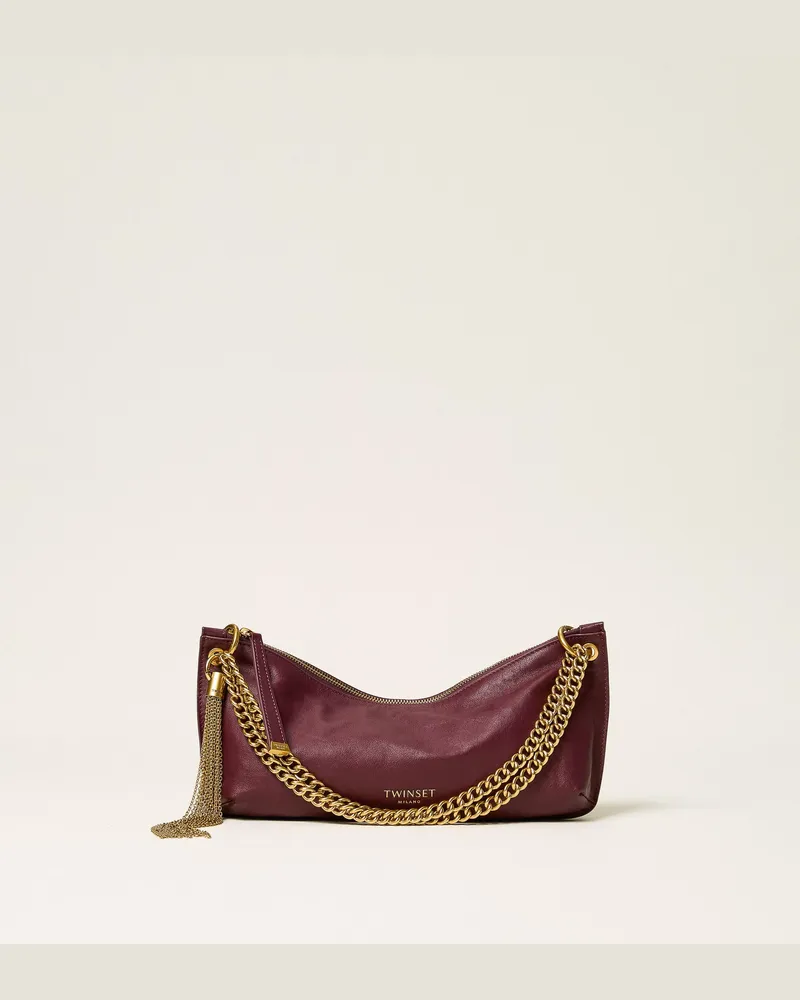 Twin-Set Hobo-Tasche aus Leder mit Quaste, Damen, Bordeaux Bordeaux