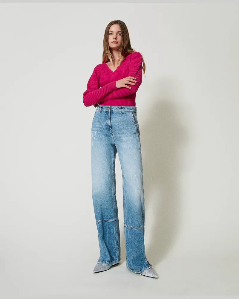 Actitude by Twinset Wide-Leg-Jeans mit Teilungsnähten, Helles Denim, Größe: 33 