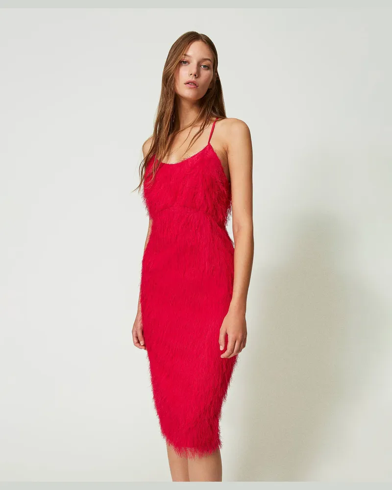 Twin-Set Kleider - Midikleid mit Fäden in Federoptik, „Bright Rose"-Rosa, Größe „bright