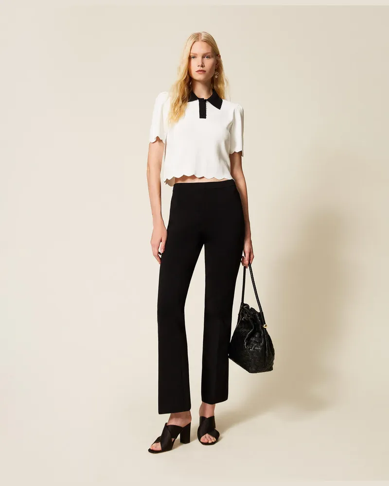 Twin-Set Hosen - Strickhose in Flared-Fit, Schwarz, Größe Schwarz