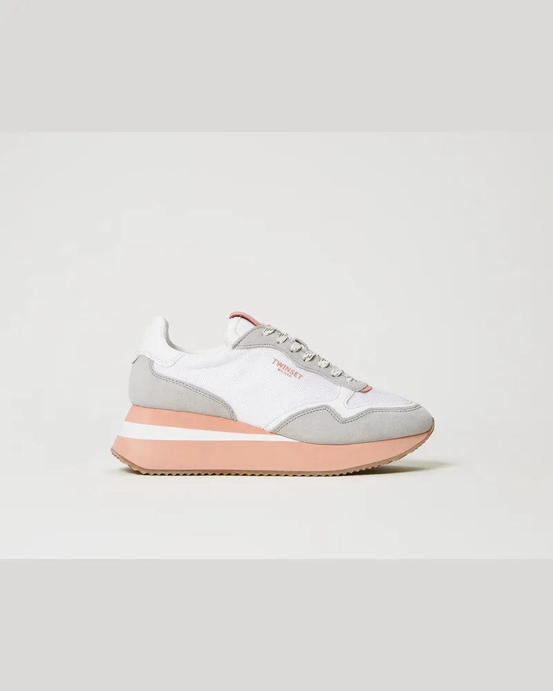 Twin-Set Schuhe - Sneaker mit Keilabsatz und farbiger Sohle, Zweifarbig Optisches Weiß / Pink Mousse, Größe Zweifarbig