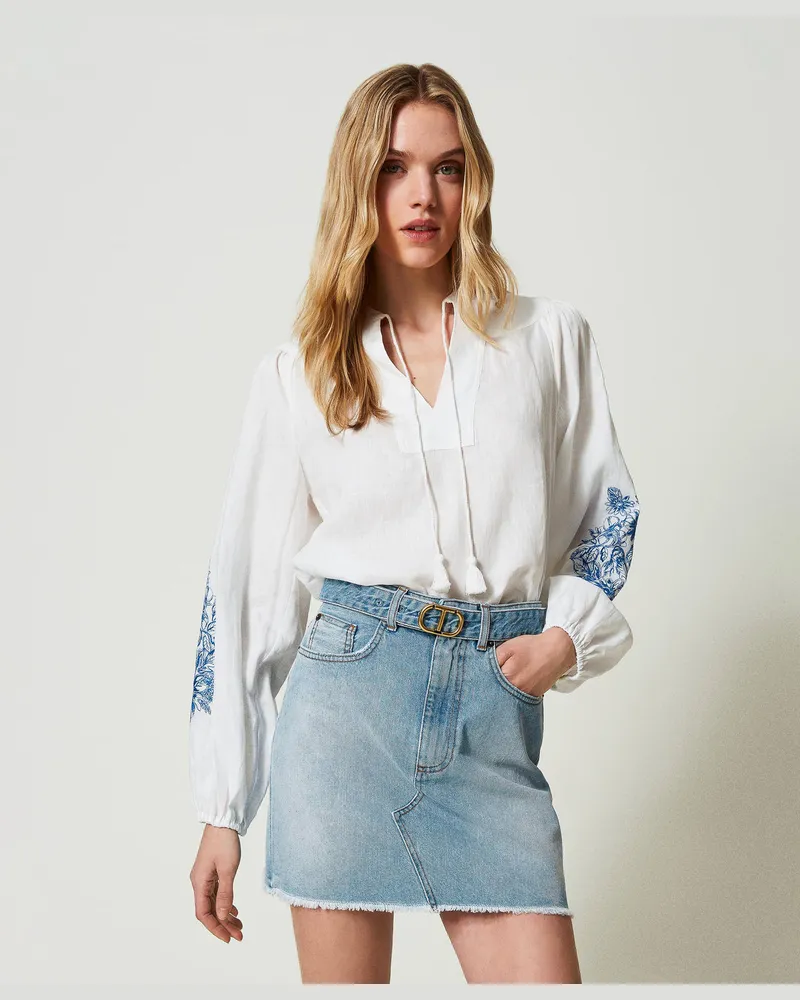 Twin-Set Röcke - Mini-Jeansrock mit „Oval T"-Gürtel, Denim, Größe: 48 