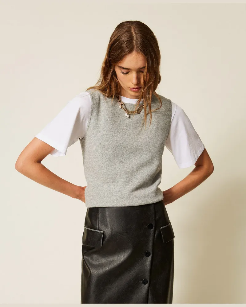 Twin-Set Figurbetonter ärmelloser Pullover Hellgrau-melange